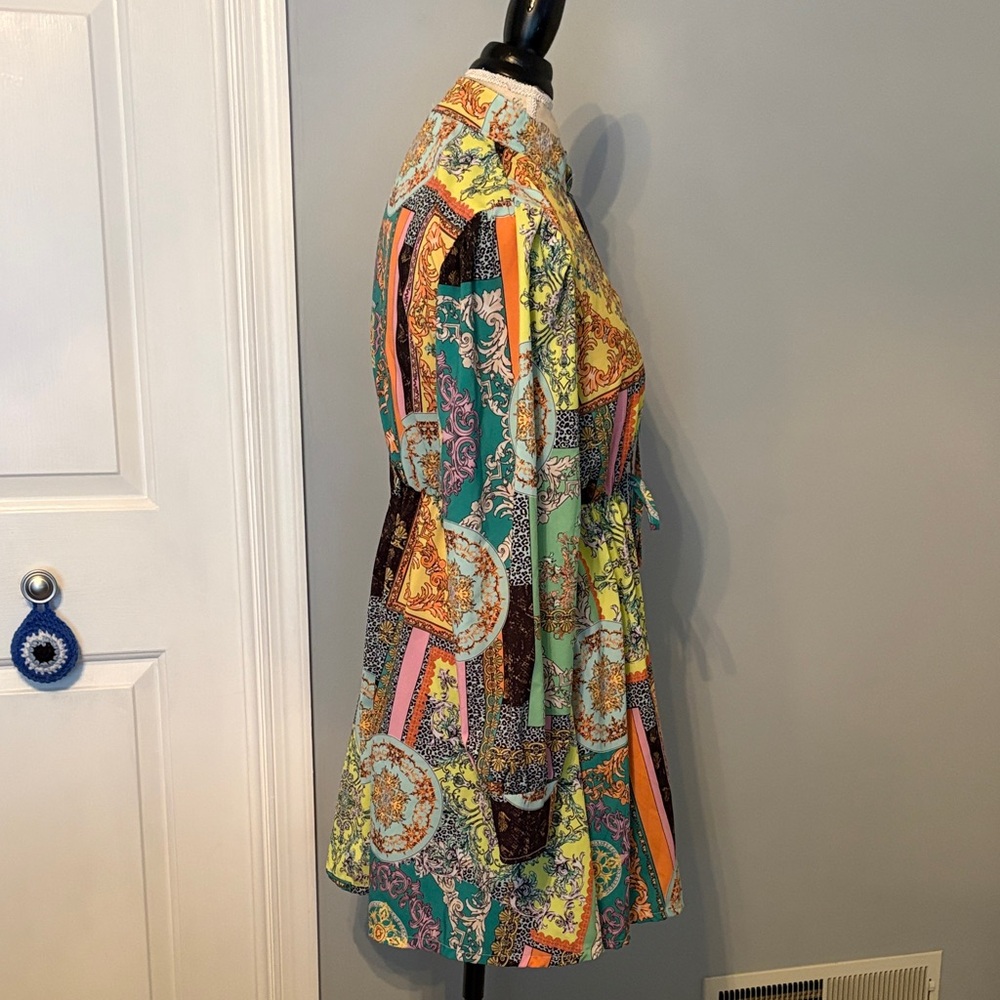 Multicolor Patchwork Print Long-Sleeve Drawstring… - image 2